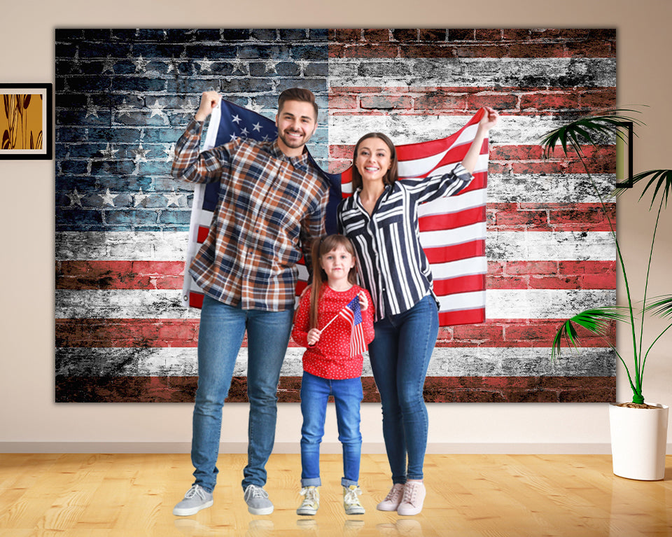 American Flag Independence Day Brick Wall Backdrop M-21