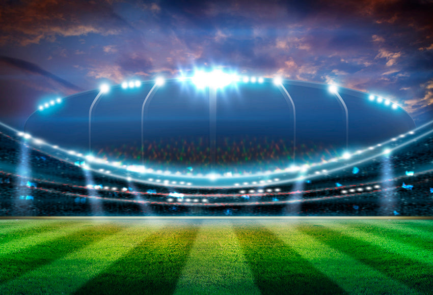 Football Stadium Lights Green Grass Photography Backdrop M028