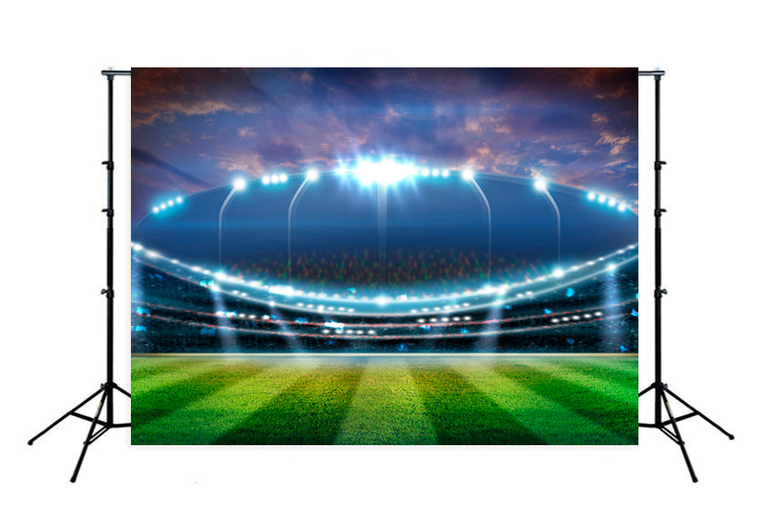 Football Stadium Lights Green Grass Photography Backdrop M028