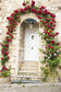 White Door  Flowers Decoration Stone Stage Backdrop for Photography MR-2201