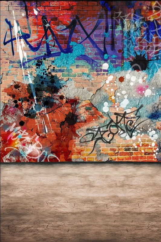 Damaged Brick Wall Colorful Graffiti Backdrop for Photo Shoot MR-2240