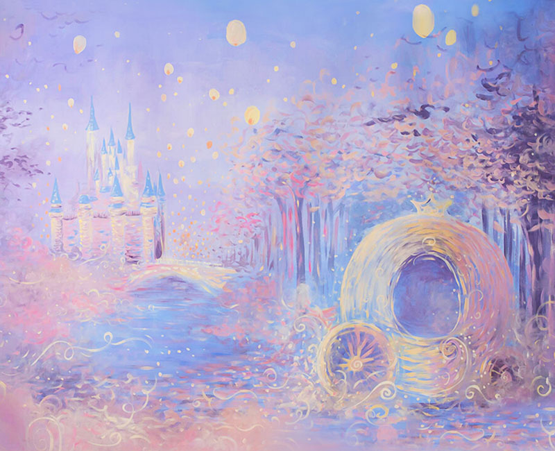 Dream Castle and Pumpkin Carriage Oil Painting Purple Photography Backdrop NB-067