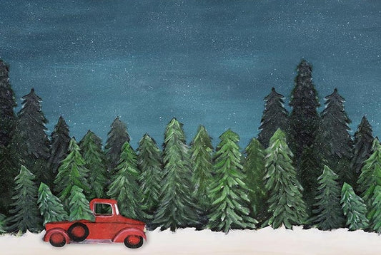 Christmas Tree Red Car Night Backdrops for Children Photography NB-249