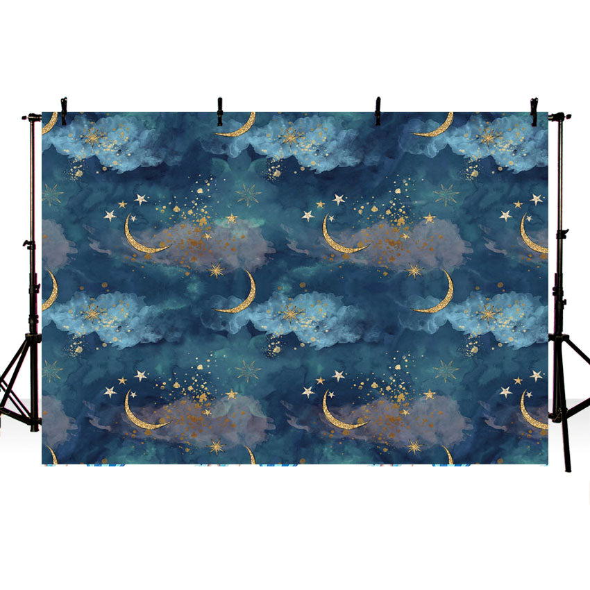 Beautiful Blue Sky Stars and Moon Backdrop for Photography NB-347 