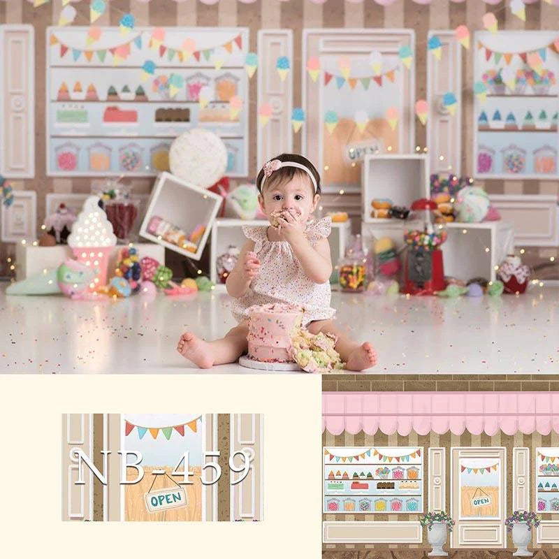Cartoon Sweet Cake Shop Beautiful Photography Backdrop for Baby Girl NB-459
