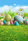 Easter Eggs Green Grass Yellow Flowers Backdrop for Photo Booth S-219