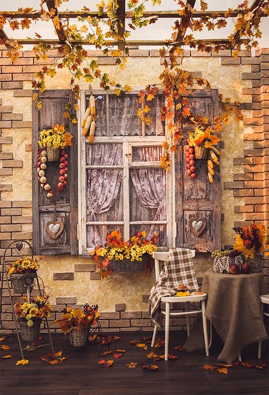 Fall Window Yellow Leaves Autumn Photography Backdrop S-3201 – Dbackdrop
