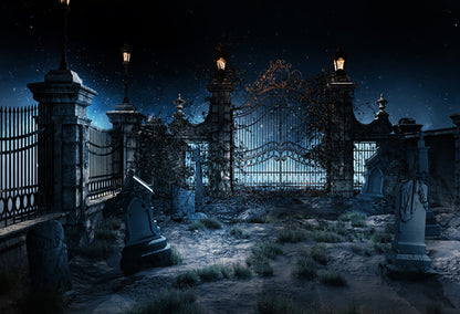 Halloween Old Gothic Cemetery Photo Booth Backdrop