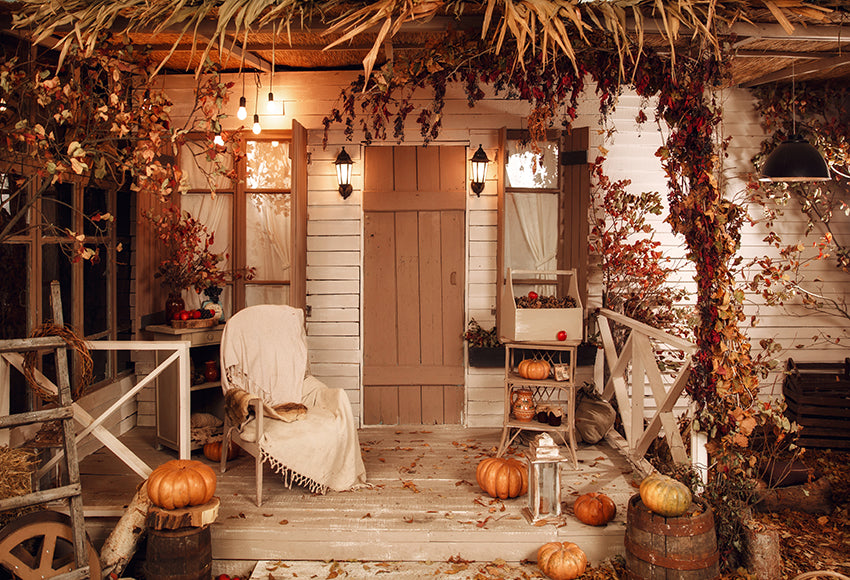 Photography Backdrop Pumpkin Fall Halloween Courtyard 