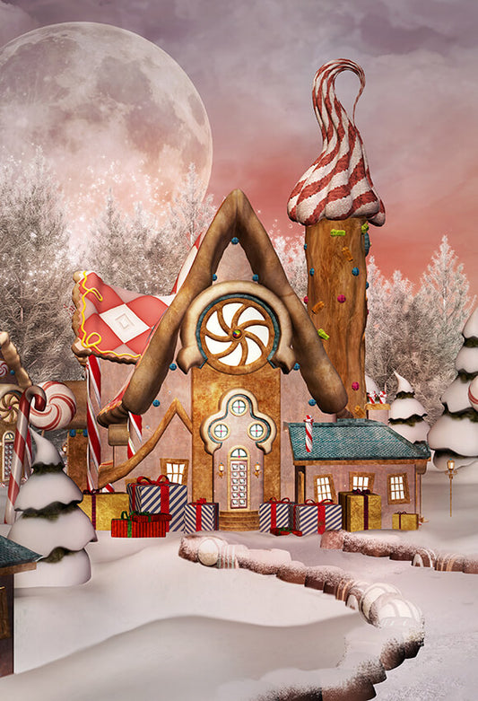 Xmas Gingerbread Snowy Village Backdrop for Photography