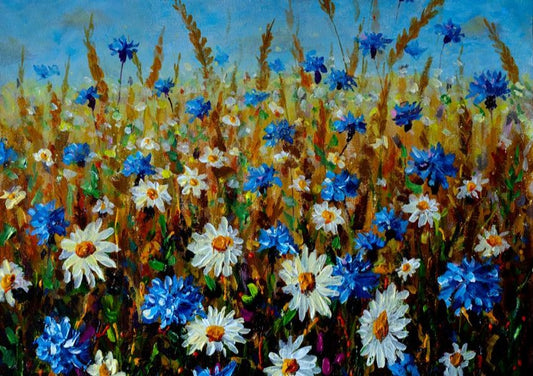 Blooming Blue White Daisy Fine Art Photo Backdrop