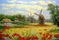 Flower Field Windmill Landscape Painting Backdrop