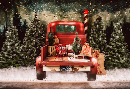 Red Car Christmas Tree Photography Backdrop