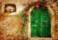 Old Green Door Flower Photo Backdrop