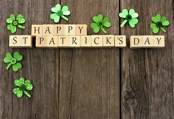 Happy Saint Patrick's Day Green Leaves Wood Photo Backdrop SH169