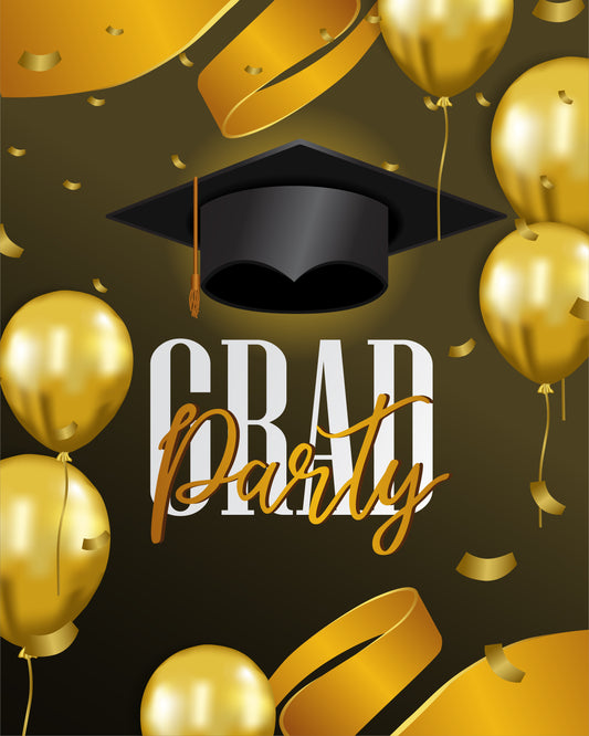 Graduation Party Gold and Black Backdrop for Photo Booth  SH-275