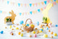 Easter Many Colorful Eggs Bunnies Backdrop for Photography