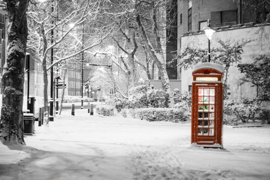 London Snow Red Telephone Box Backdrop for Photo Studio 