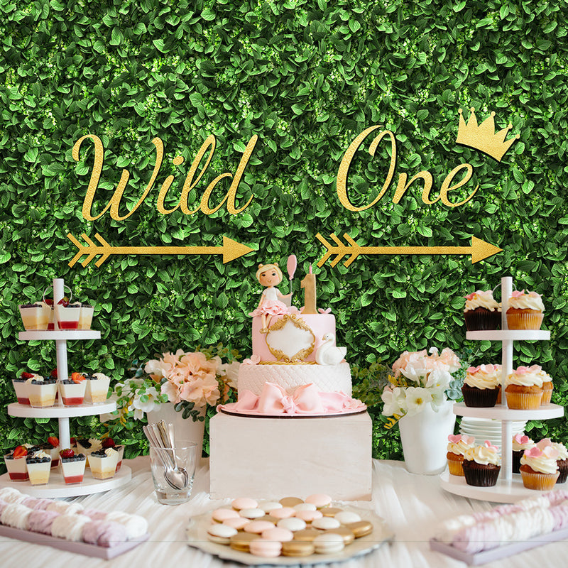 Green Leaves Wall 1st Birthday Custom Backdrop TKH1555