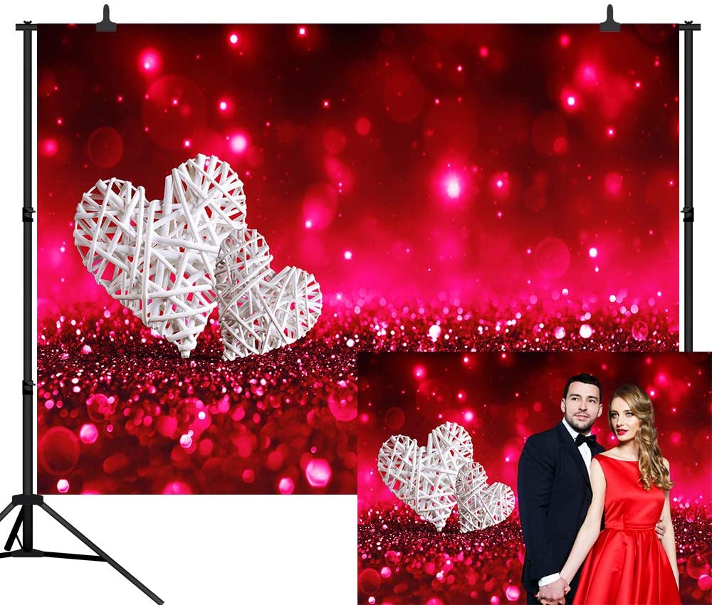 Valentine's Day Backdrop Photography Red Glitter Background White Hearts Love Theme
