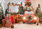 Red Car  Christmas  Decor New Year Lights Photo Backdrop