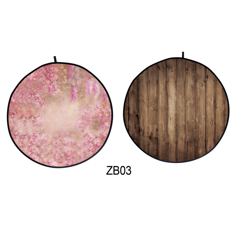 Collapsible Double-sided Round Floral /Wood Backdrop 5x5ft(1.5x1.5m) ZB03