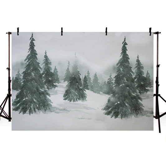 Christmas Trees Painting Backdrop Snow Fir Trees Background for Photography ZH-147