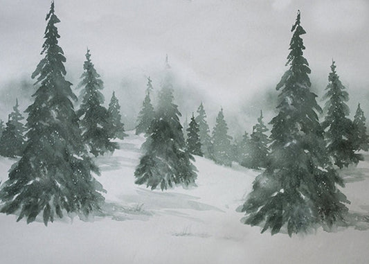 Christmas Trees Painting Backdrop Snow Fir Trees Background for Photography ZH-147