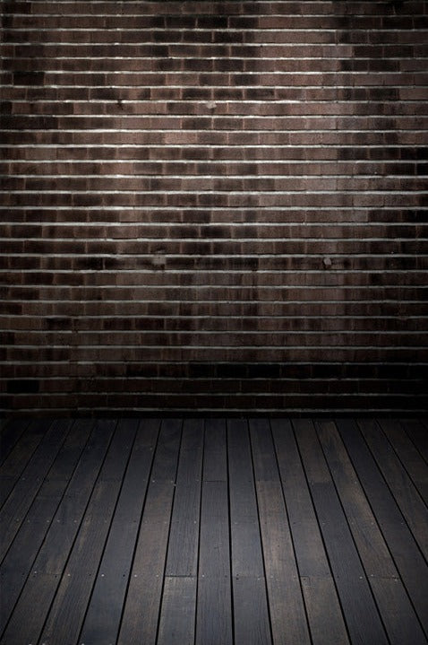 Black Brick Wall Wood Floor Backdrop for Photo Studio ZH-9