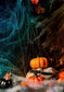 Coiled Spider Silk Background Pumpkin Lanterns Halloween Backdrops IBD-P19144