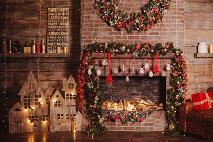 Christmas Decorations Brick Wall Photography Backdrops DBD-19186