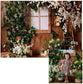 Spring White Flowers Wooden House Photo Backdrop