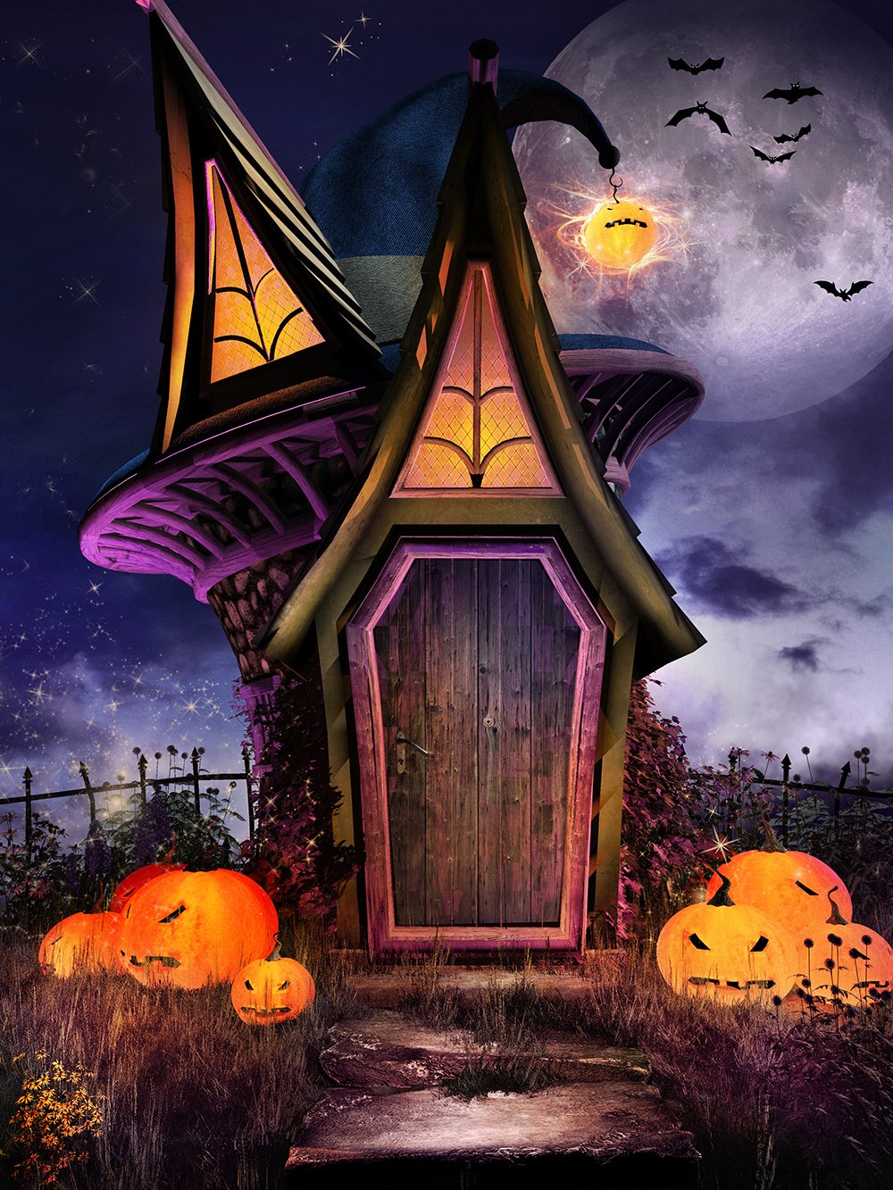  Halloween Backdrops Weird Wizard House Moon Night Photo Backdrop DBD-P19033