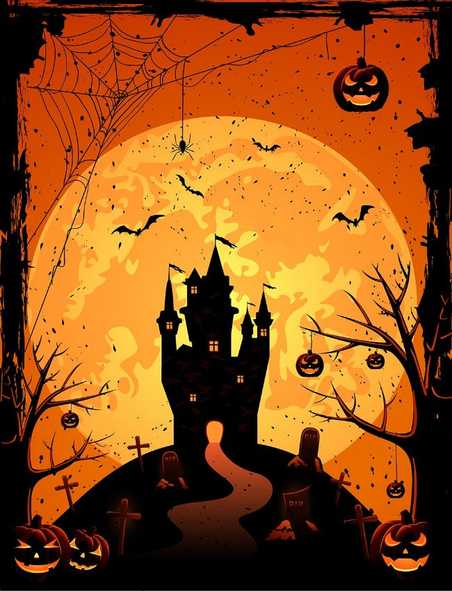 Halloween Day Castle Pumpkin Backdrop for Party DBD-P19041