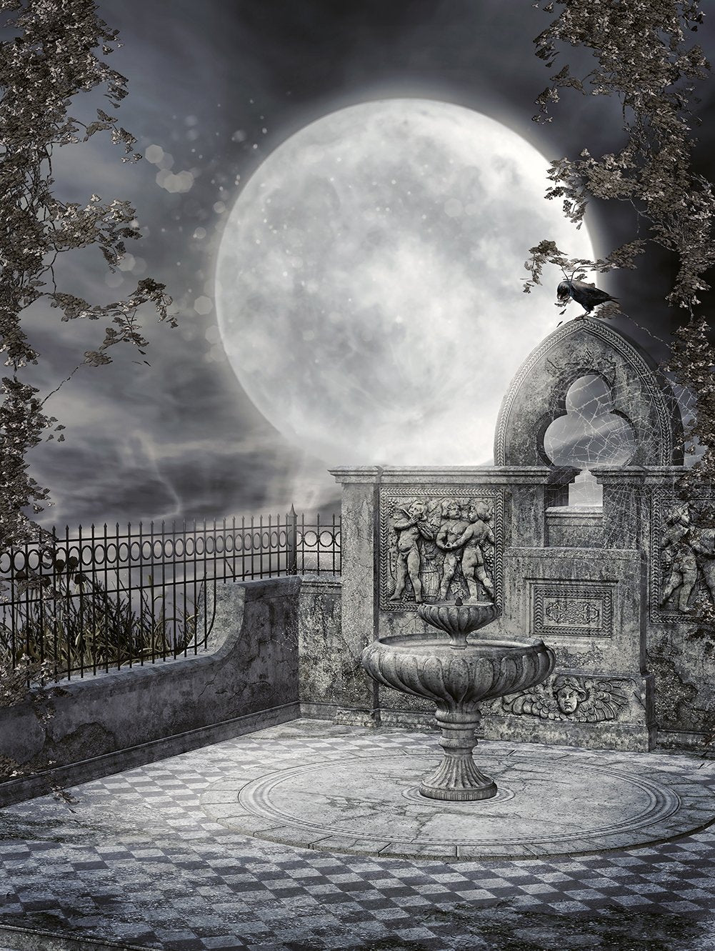 Night Garden Moon Backdrops For Photography DBD-P19095