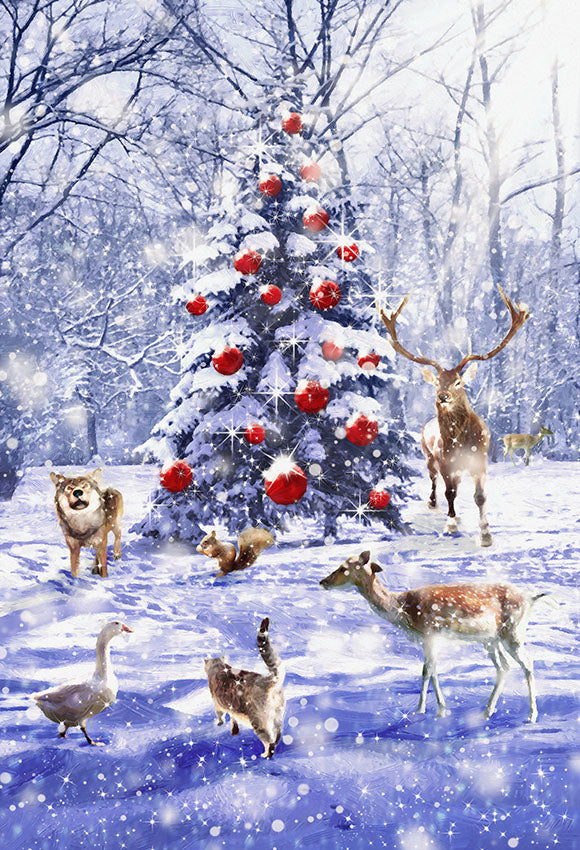 Christmas Forest Snow Animals Party Photography Backdrop