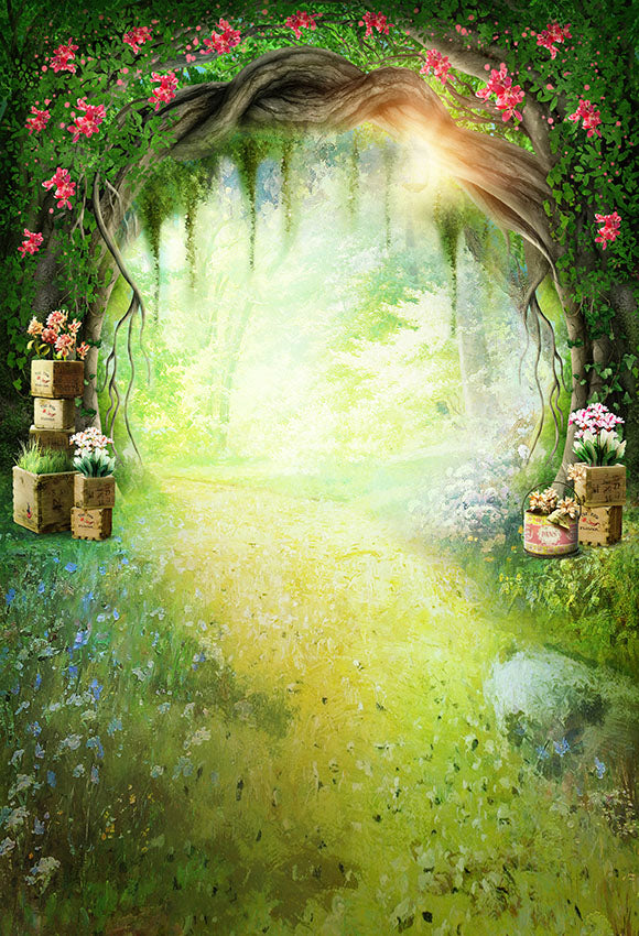 Secret Forest Fantasy Tree Flower Arch Wonderland Backdrop