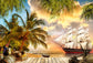 Summer Sunset Dock Sailing Boat Palm Tree Photography Backdrop
