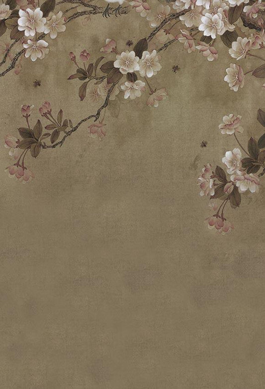 Flower Painting Brown Texture Backdrop for Photo Booth LV-217