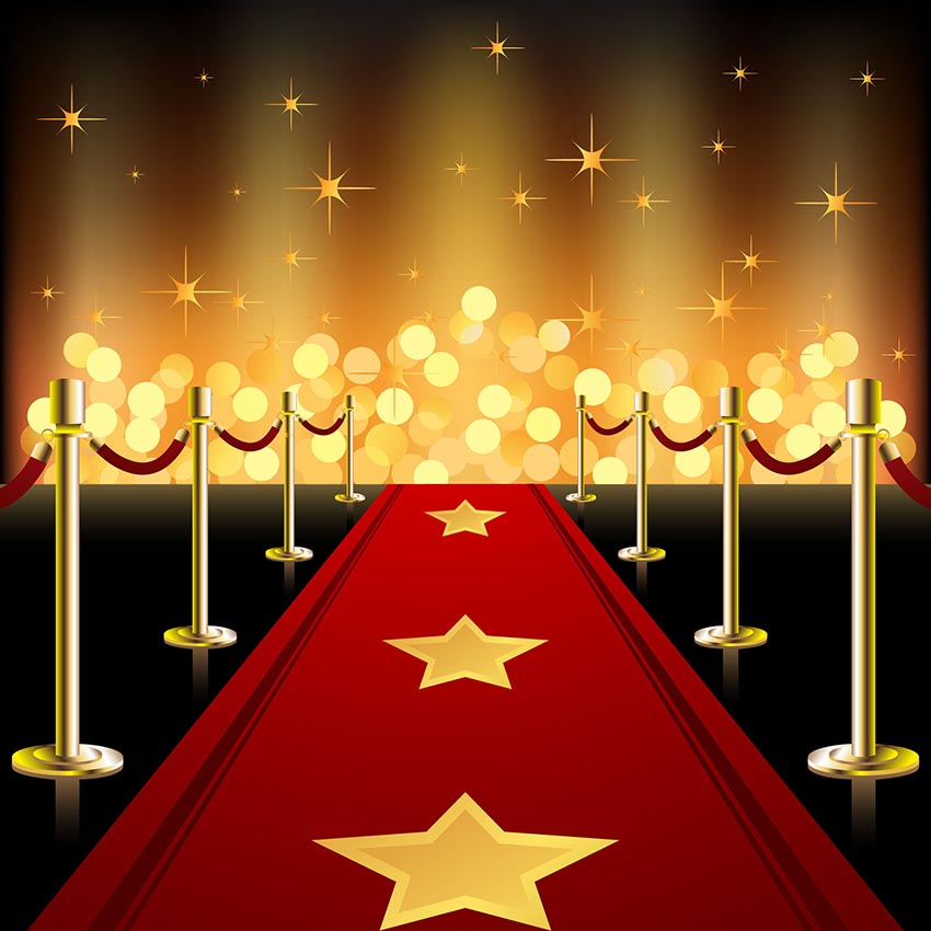 Red Carpet Background With Lights Hollywood Red Carpet Gold Lights Backdrops for Photography LV-287