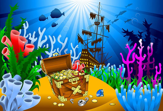 Octopus Pirate Underwater Treasure Coral Photography Backdrop  LV-475