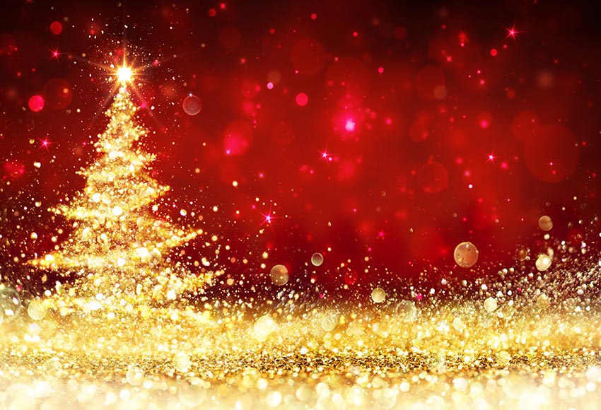Gold Xmas Tree Red Christmas Backdrop for Photography LV-821