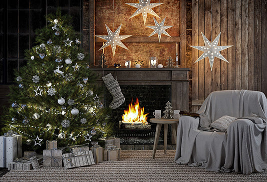 Fireplace Christmas Tree Gift Sofa Decor Backdrop for Photography LV-931