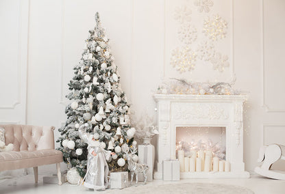 Fireplace Xmas Tree  Candle Photo Booth Backdrop LV-989