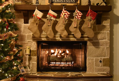 Christmas Stockings Fireplace Backdrop for Pictures LV-994