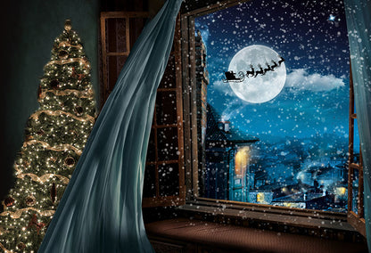 Christmas Eve Santa Elk Window Decoration Backdrop for Photography LV-999