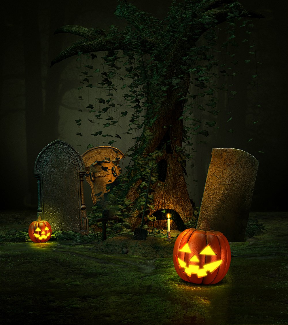 Night Forest Pumpkin Halloween Backdrops for Photo Studio DBD-19136