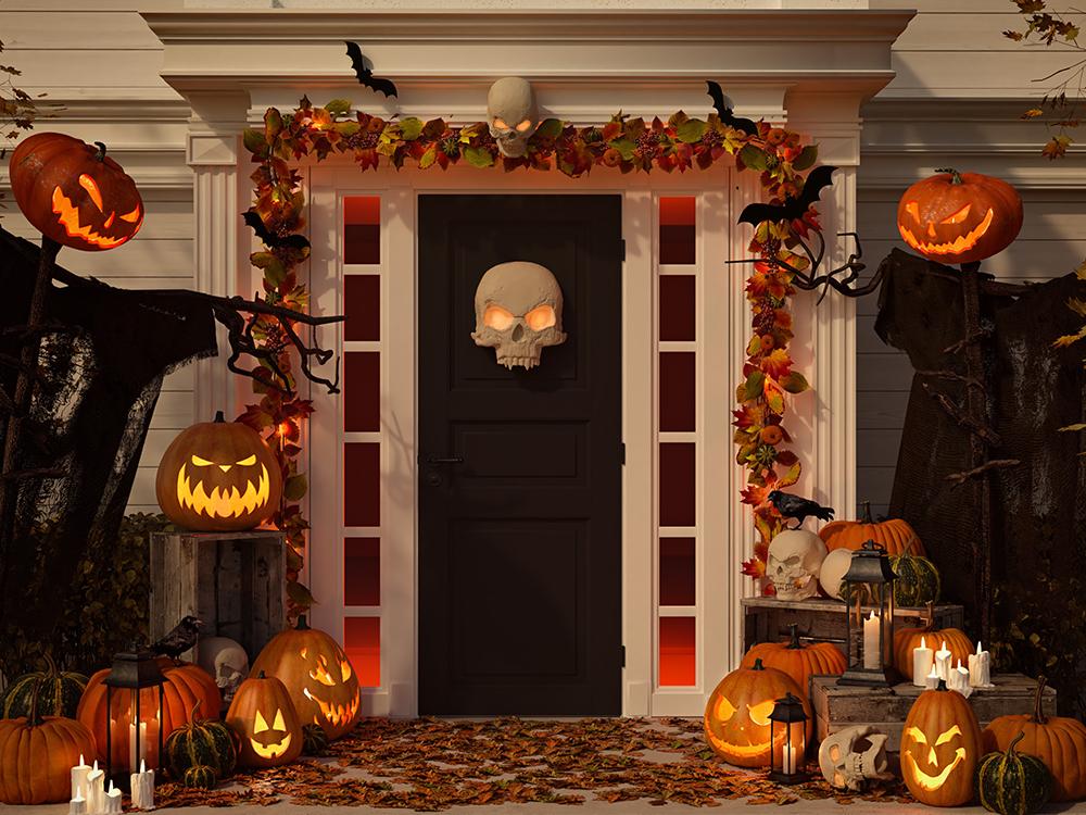 Halloween Pumpkin Lanterns Skull Door Festival BackdropsDBD-H19042