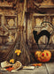 Halloween Broom Pumpkin Old Wood Door for Photography DBD-P19075